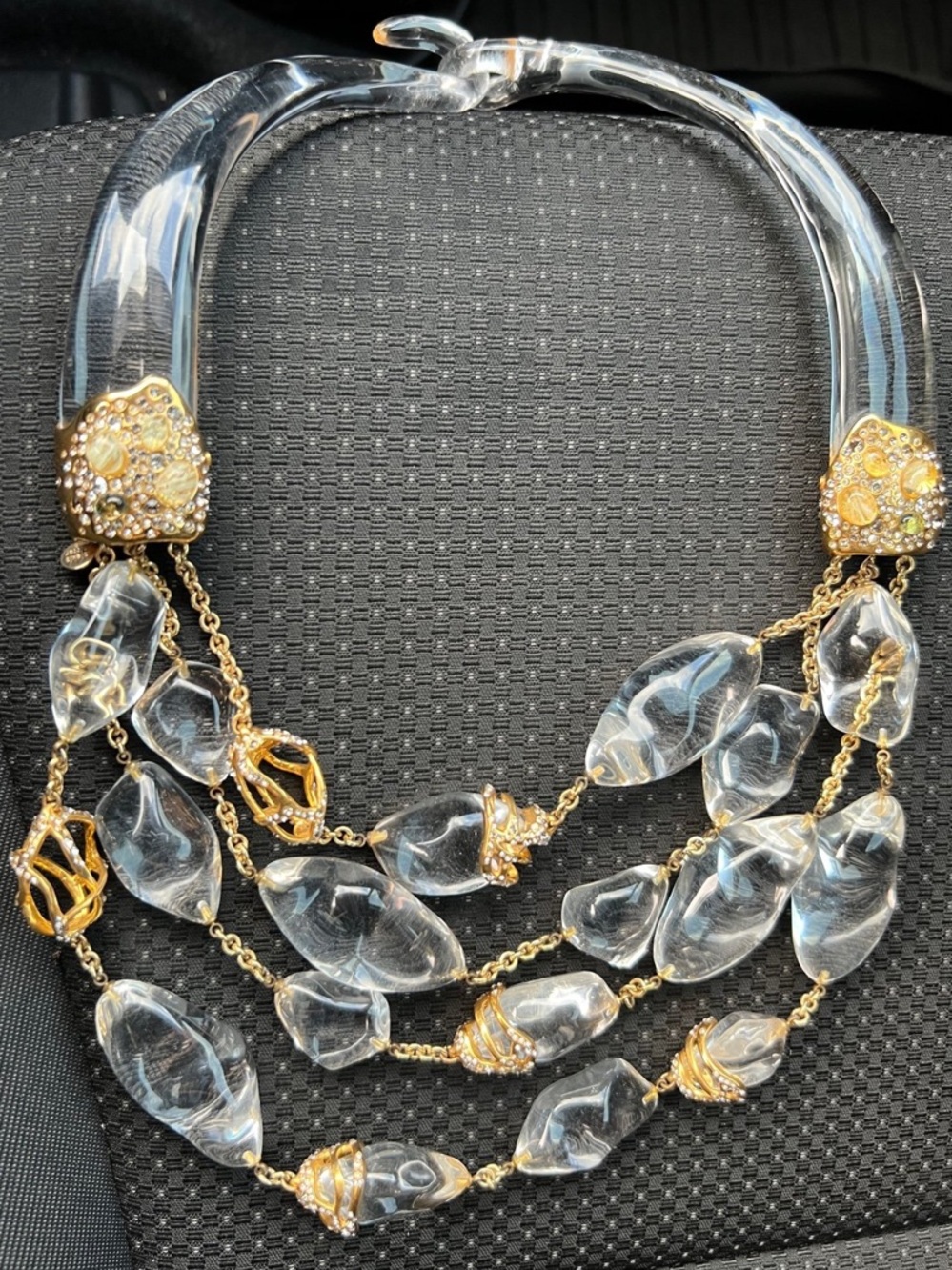 Alexis Bittar Clear Lucite Multi-Strand Necklace with Gold Accents